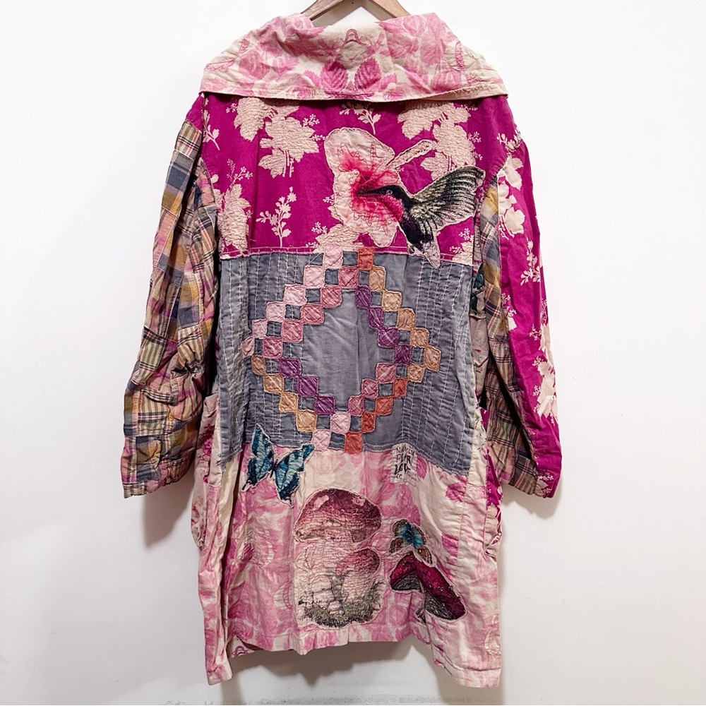 Magnolia Pearl Floral Patchwork Siyah Double Breasted Coat Jacket Abilene - Picture 13 of 14